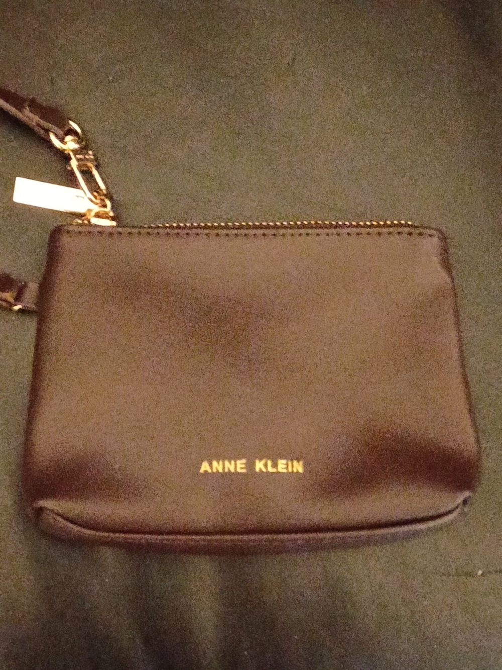 Anne Klein Brown Leather Wristlet with Gold Logo NWOT